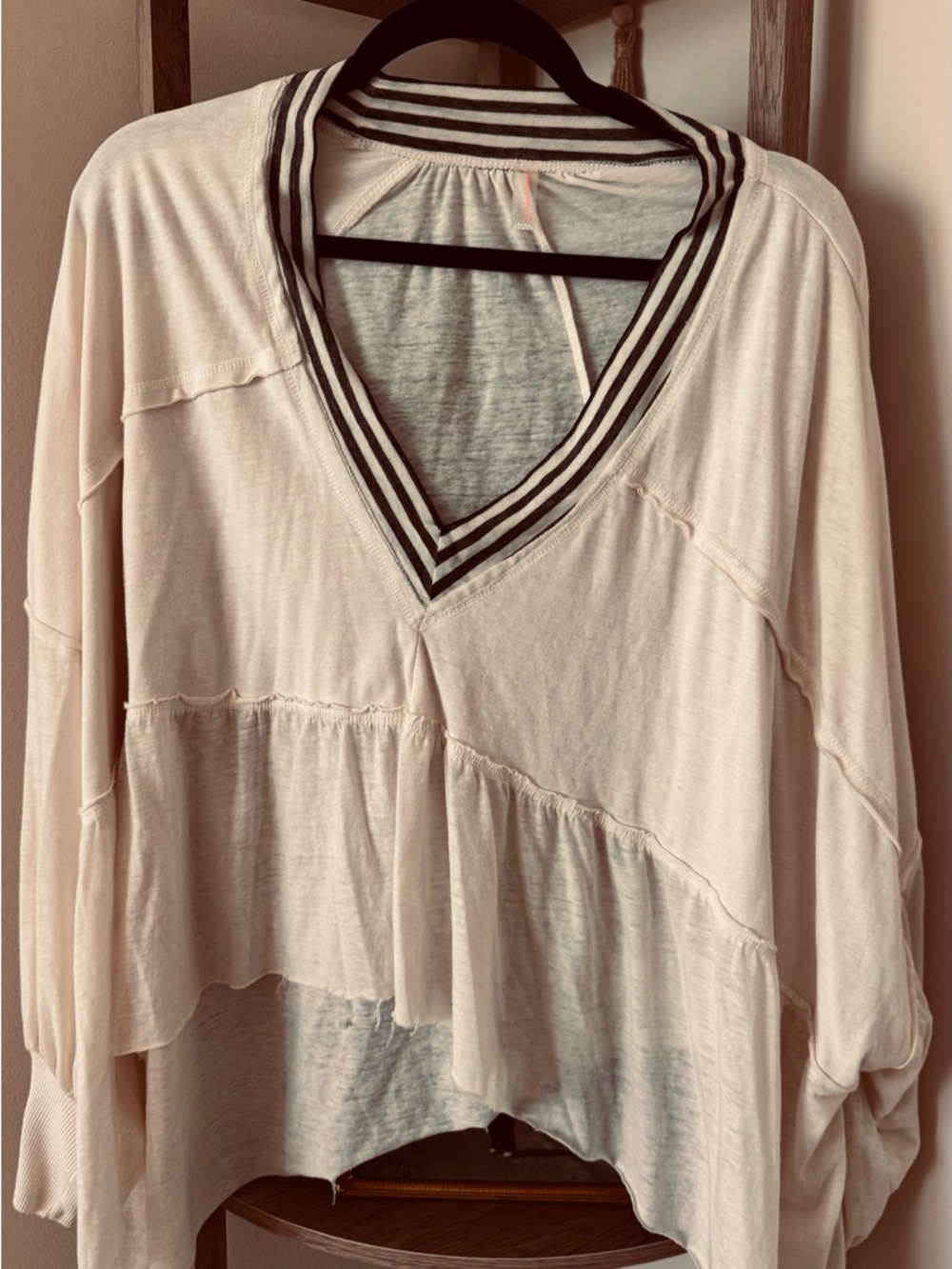 FP Movement by Free People Cream V-Neck Tunic with Black Trim
